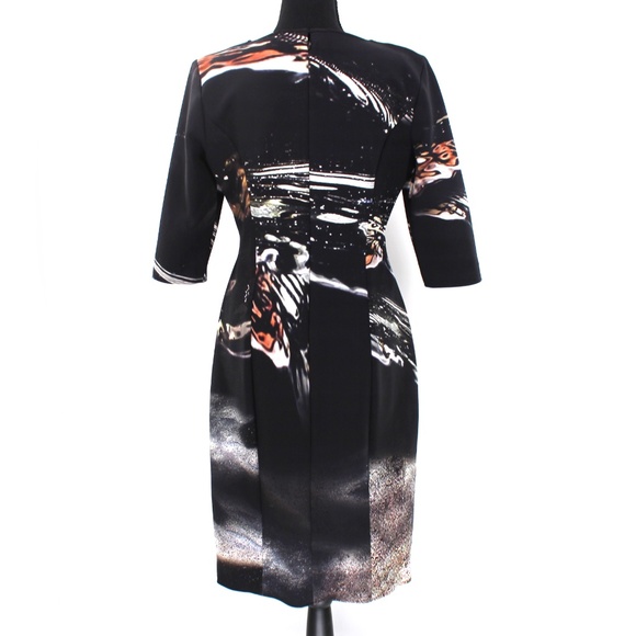 Carolina Herrera Black Abstract Print Short Sleeve Scuba Midi Dress 4 - Picture 5 of 8